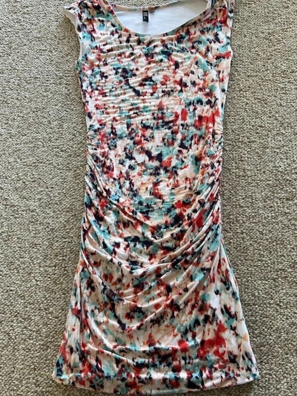 Garden Party Watercolor Floral Ruched Dress XS Wedding Guest Cottagecore Romance - Picture 2 of 7
